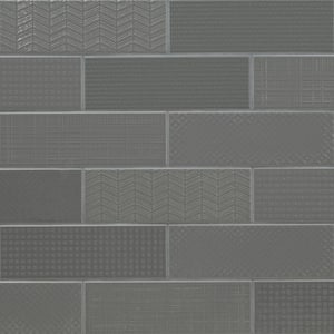 Citylights Graphite 3D Mix 4 in. x 12 in. Glossy Ceramic Gray Textured Subway Tile (9.69 sq. ft./case )