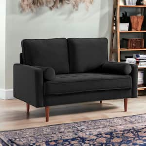 57 in. Black Solid Velvet 2-Seater Loveseat