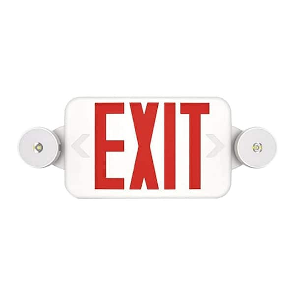 MEDINAH POWER LED Bi-Color Emergency Exit Sign Combo with 2 LED Lamps, 90 Min Backup, Damp Rated, UL Listed, 120-277VAC, White
