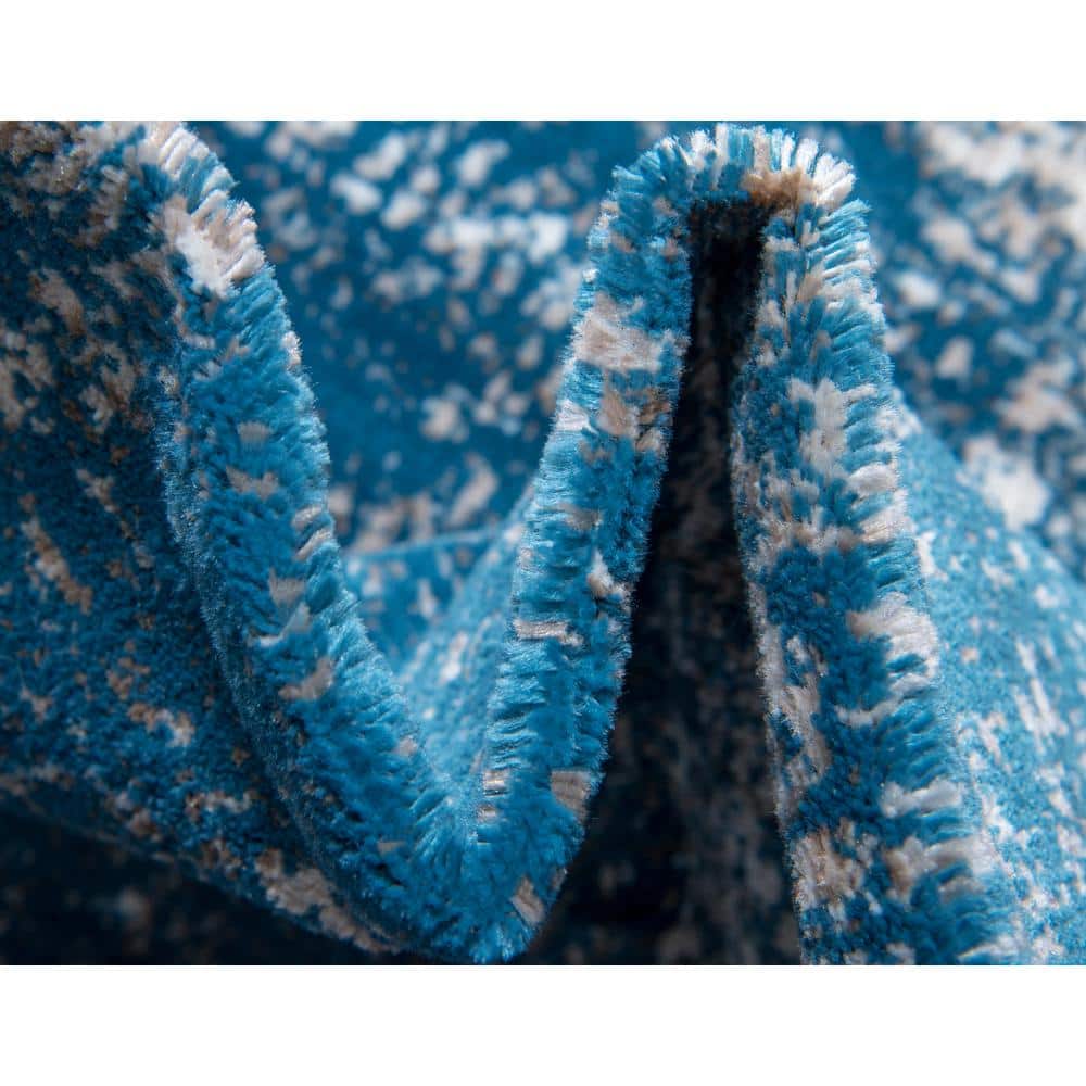 Blue Rectangular Easy Care Stain-Resistant Indoor Area Rug