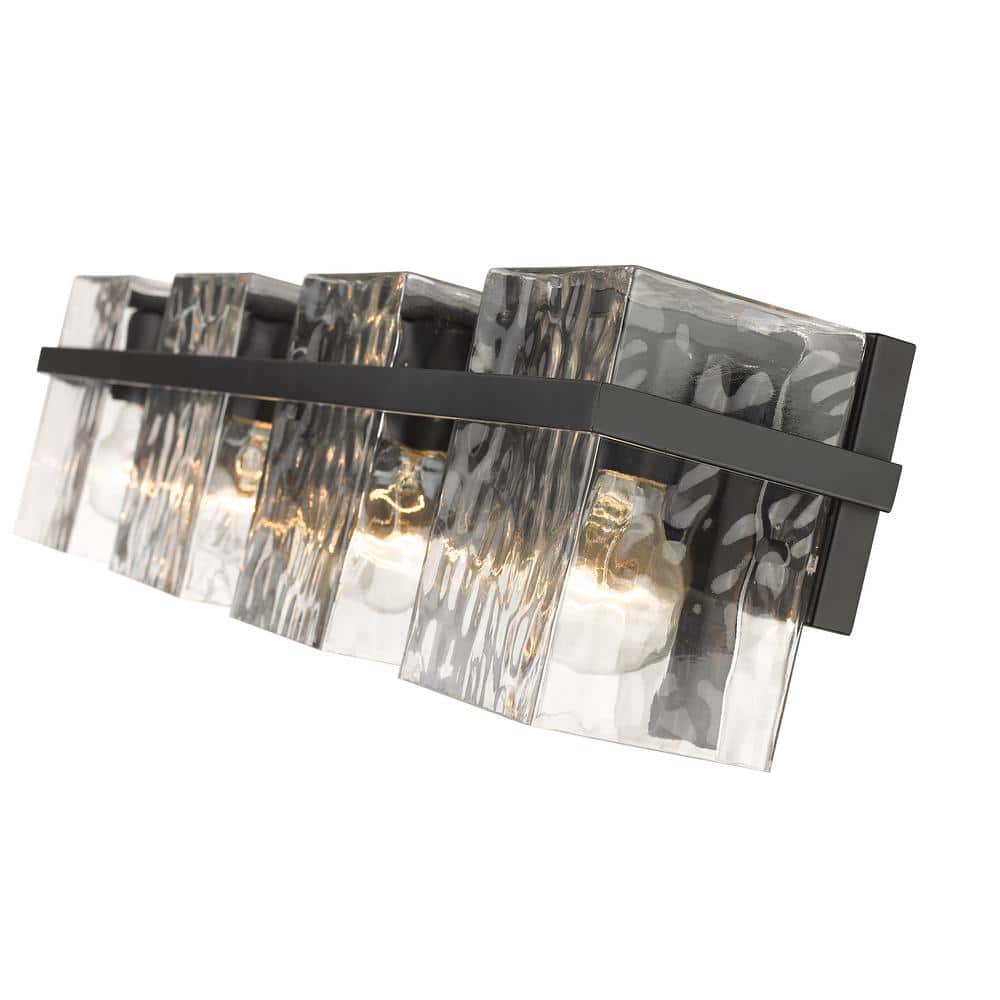 Bennington Matte Black 4-Light Vanity with Rippled Glass Shades