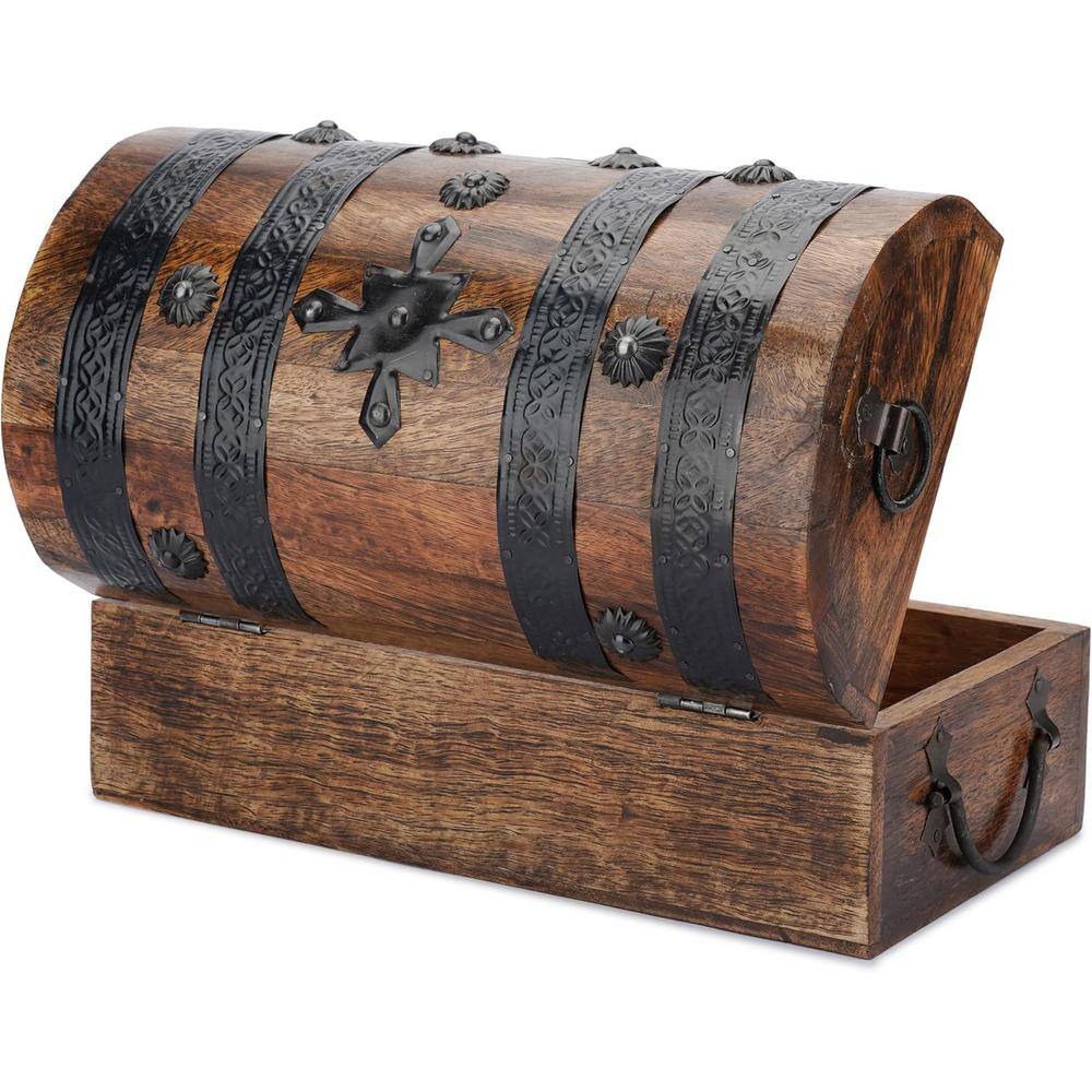 Handcrafted Medium Brown Mango Wood Pirate Treasure Chest Jewelry Box