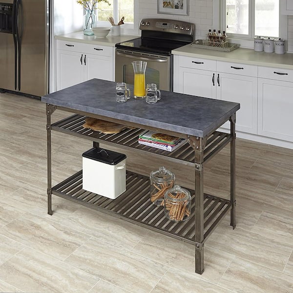 Home Styles Urban Style Aged Rust Kitchen Utility Table with Concrete Top