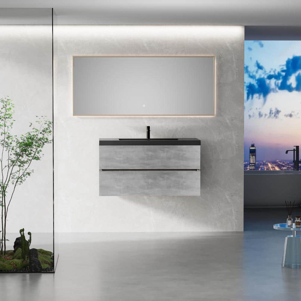 42 in. W Single Sink Wall Mount Floating Bath Vanity in Cement Grey with Black Quartz Sand Surface Top price history on PriceWatchPro