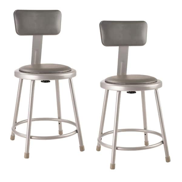 National Public Seating 18 in. Heavy Duty Grey Vinyl Padded Steel Stool with Backrest (2-Pack)