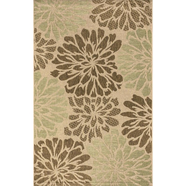 Zinnia Modern Floral Sage/Brown 3 ft. 11 in. x 6 ft. Textured Weave Indoor/Outdoor Area Rug