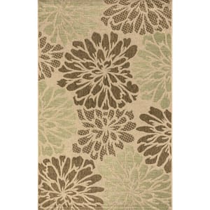 Zinnia Modern Sage/Brown 9 ft. x 12 ft. Floral Textured Weave Indoor/Outdoor Area Rug