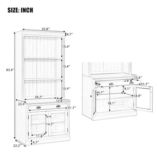 Dilys 83.4 in. Tall White Wood 3-Shelf Modern Bookcase Suite with Drawer and Glass Doors