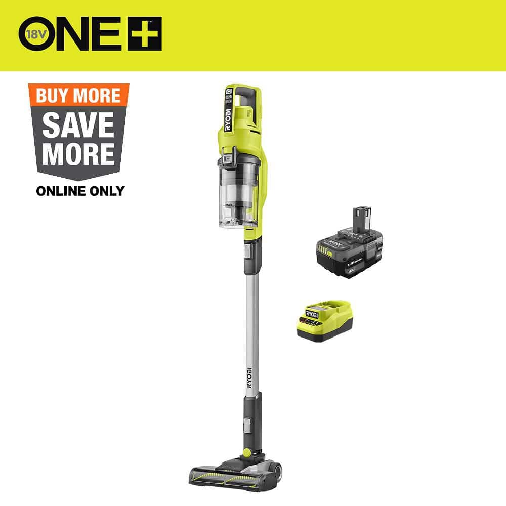 RYOBI ONE+ 18V Cordless Stick Vacuum Cleaner Kit with 4.0 Ah