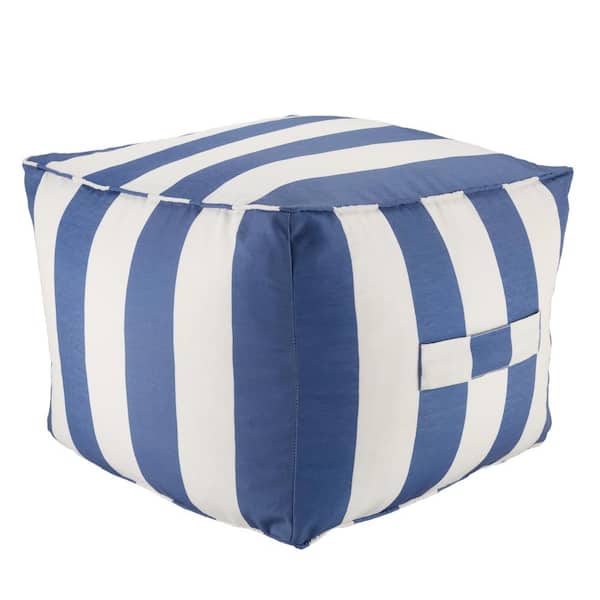Unbranded Chatham Stripes Blue and White 20 in. x 20 in. x 15 in. Indoor and Outdoor Cuboid Pouf