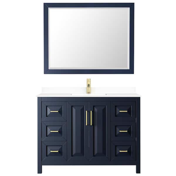 Wyndham Collection Daria 48 in. W x 22 in. D Single Vanity in Dark Blue with Cultured Marble Vanity Top in White with Basin and Mirror