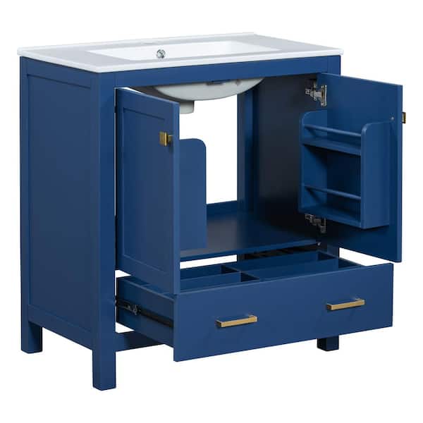 COWLOWN 30 in. W x 18 in. D x 34 in. H Bathroom Blue Linen Cabinet