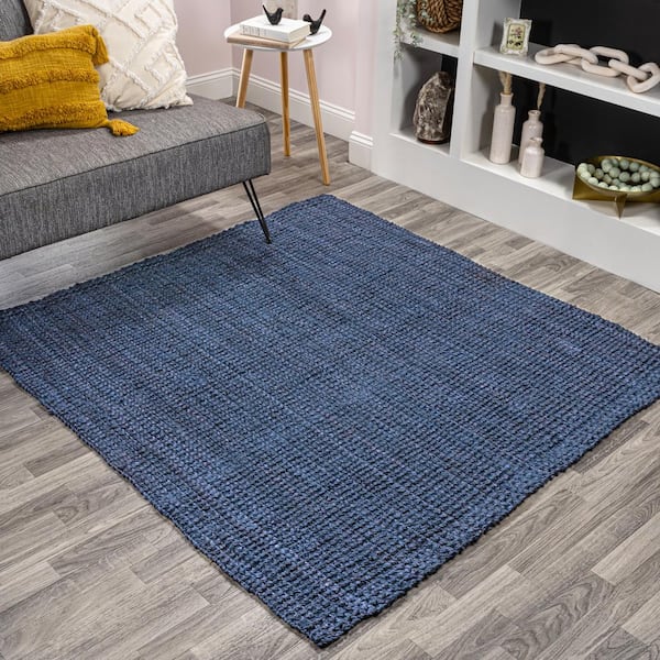 JONATHAN Y Navy 5 ft. Square Pata Hand Woven Chunky Jute Area Rug