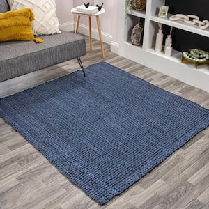 Navy 7 ft. Square Pata Hand Woven Chunky Jute Area Rug
