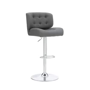 Brawn 38 in. H Grey Faux Leather Adjustable Barstool with Chrome Base