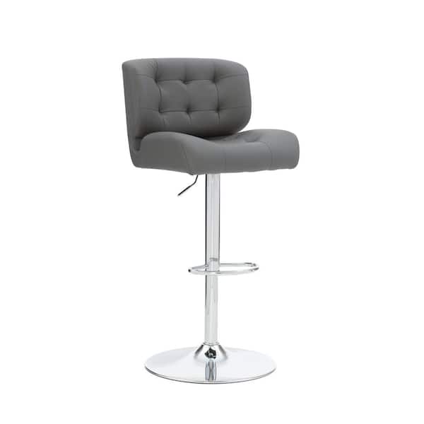 Linon Home Decor Brawn 38 in. H Grey Faux Leather Adjustable Barstool with Chrome Base