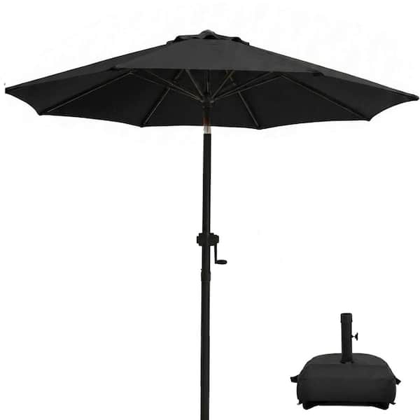 lohasco 11 ft. Market Patio Umbrella with Base and Push Button Tilt in Black HD-MU-11B-black lohasco 11 ft. Market Patio Umbrella with Base and Push Button Tilt in Black HD-MU-11B-black