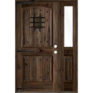 46 in. x 80 in. Mediterranean Knotty Alder Left-Hand/Inswing Clear Glass Black Stain Wood Prehung Front Door with RHSL