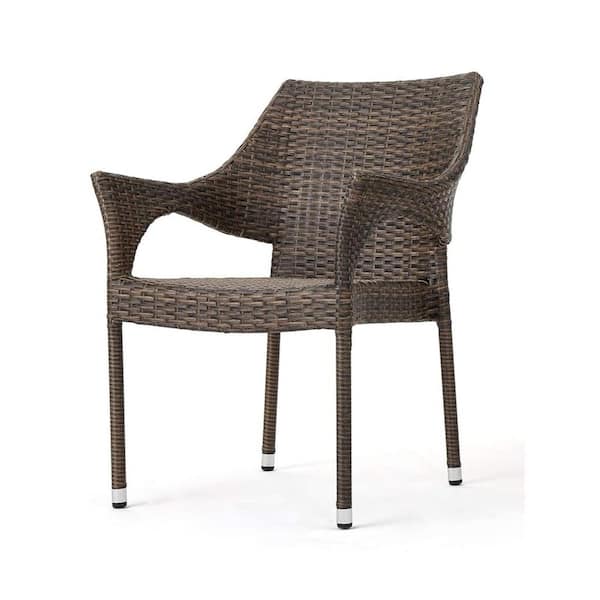 Unbranded Modern Mocha PE Wicker Stacking Armchair-Weather-Resistant Outdoor Patio Chair with Powder-Coated Iron Frame (1PC)