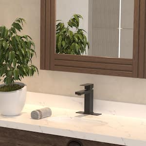 Single-Handle Single-Hole Bathroom Faucet with Deck Plate and Pop Up Drain in Oil Rubbed Bronze