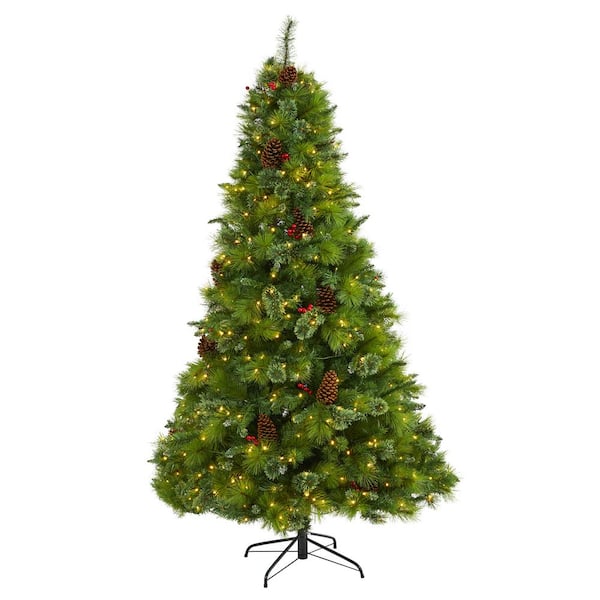 Nearly Natural 7 ft. Pre-Lit Montana Mixed Pine Artificial Christmas Tree with Pine Cones, Berries and 500 Clear LED Lights