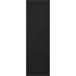 12 in. x 45 in. PVC True Fit Two Panel Chevron Modern Style Fixed Mount Flat Panel Shutters Pair in Black