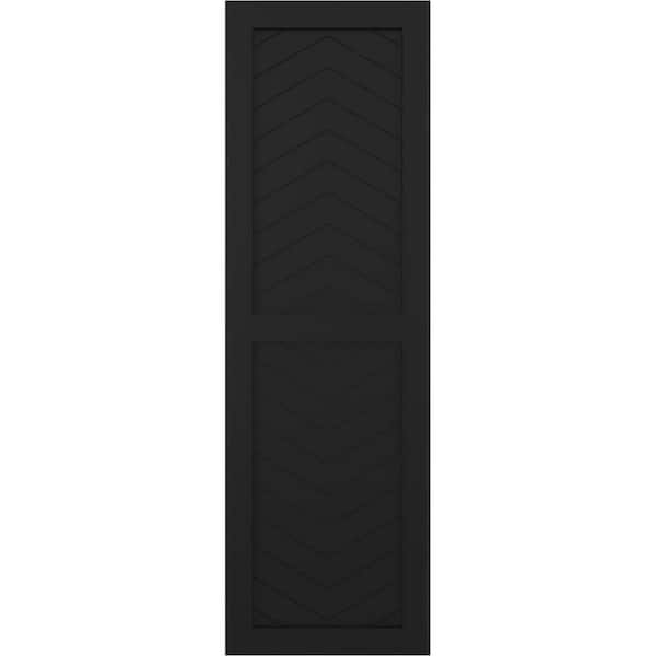 Ekena Millwork 15 in. x 48 in. PVC True Fit Two Panel Chevron Modern Style Fixed Mount Flat Panel Shutters Pair in Black