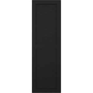 15 in. x 51 in. PVC True Fit Two Panel Chevron Modern Style Fixed Mount Flat Panel Shutters Pair in Black