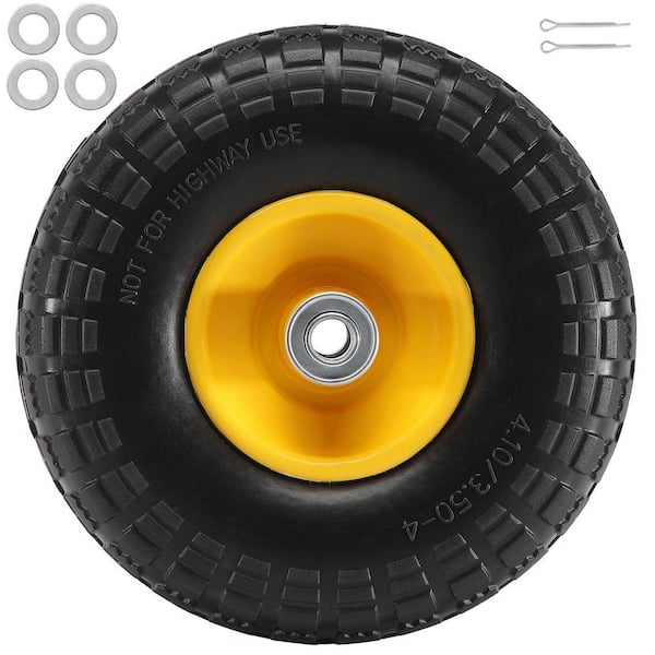 10 in. Solid PU Run-Flat Tire Wheel 2 Pack, 400 lbs. Dynamic Load, 450 lbs. Static Load Flat Free for Hand Trucks, Carts