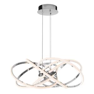 Maelstrom 25-Watt Integrated LED Chrome 3 CCT Modern Hanging Pendant Chandelier Light Fixture for Dining Room or Kitchen