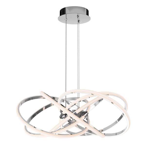 Maelstrom 25-Watt Integrated LED Chrome Modern Hanging Pendant Chandelier with 5CCT for Living Room