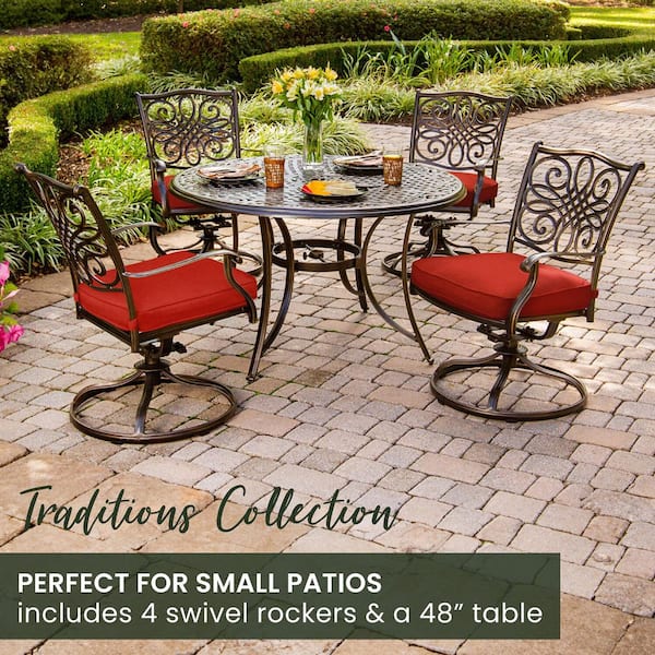 Hanover Traditions 5-Piece Aluminum Outdoor Dining Set with Red
