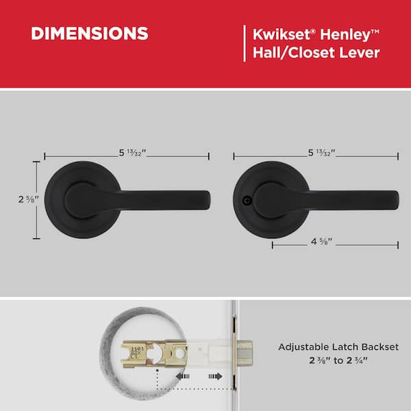 Kwikset Henley Matte Black Hall/Closet Door Handle 4-Pack 200HYL