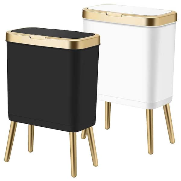 4 Gallon Rectanglel Plastic Trash Can,White and Black,2Pack
