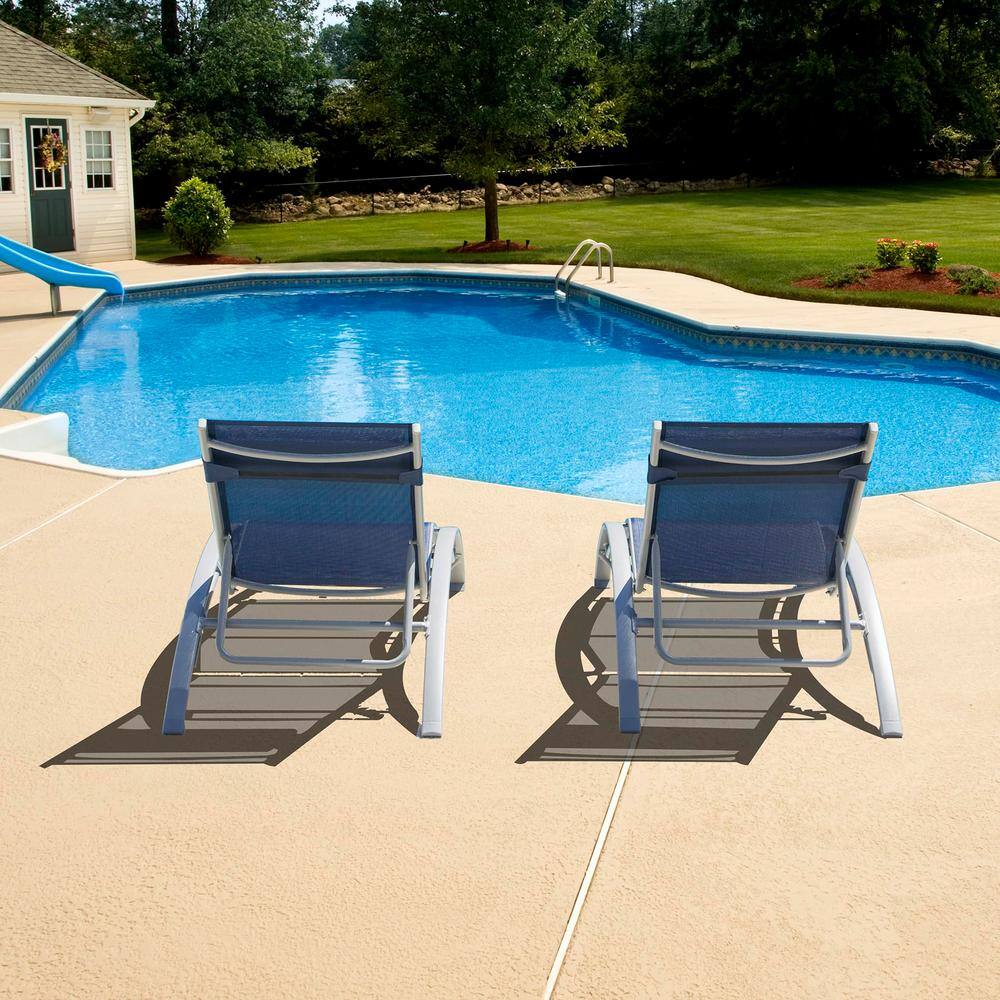 Navy Blue Aluminum Adjustable Outdoor Chaise Lounge Set with Cushions