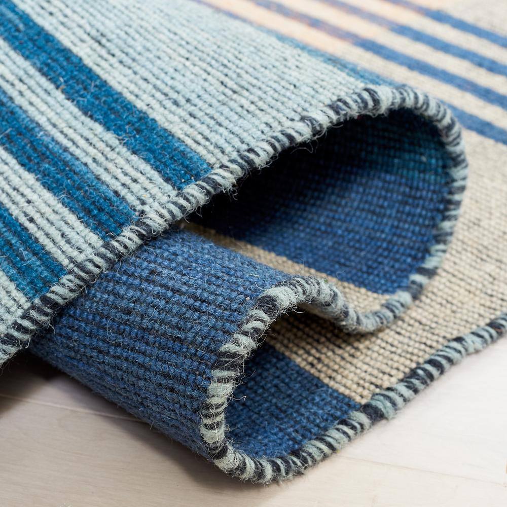 Blue and Orange Striped Wool Kilim Area Rug