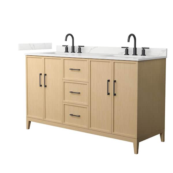 Wyndham Collection Elan 60 in. W x 22 in. D x 35 in. H Double Bath Vanity in White Oak with Giotto Quartz Top