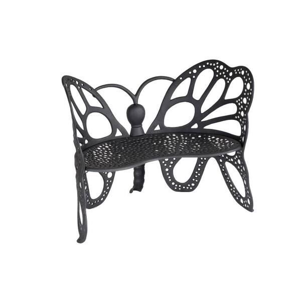 FlowerHouse Butterfly 2-Person Black All-Weather Metal Outdoor Bench