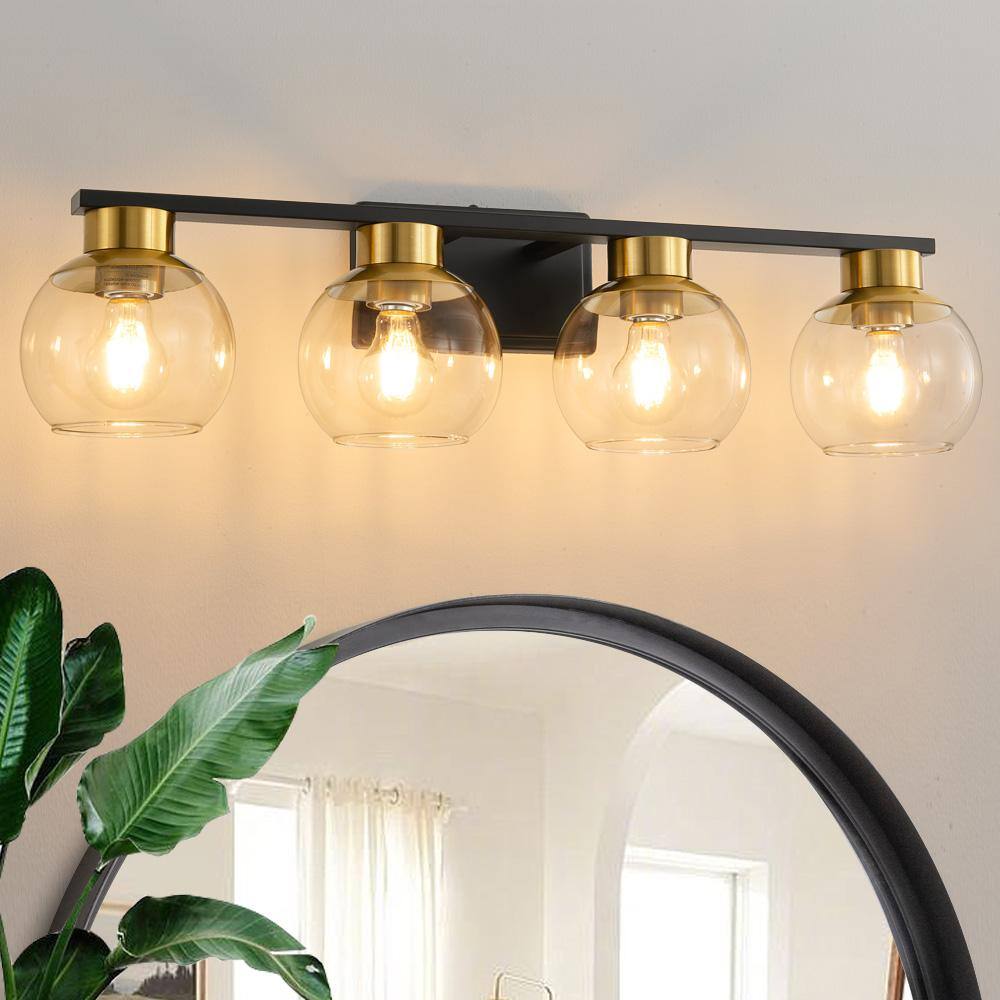7.9 in. 4-Light Black and Gold Bathroom Vanity Light with Glass Shades, Bulbs not Included price history on PriceWatchPro