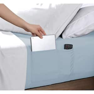 Full Size Microfiber Fitted Sheet with 8 in. Double Storage Pockets, Blue Fog