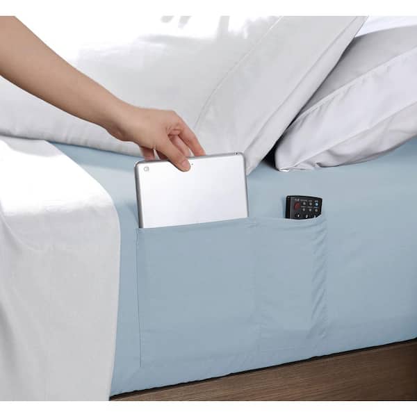 swift home King Size Microfiber Fitted Sheet with 8 in. Double Storage Pockets, Blue Fog