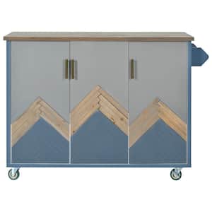 Navy Blue Wood 51 in. Retro Rolling Kitchen Island with Drop Leaf and Internal Storage Rack for Kitchen, Dining Room