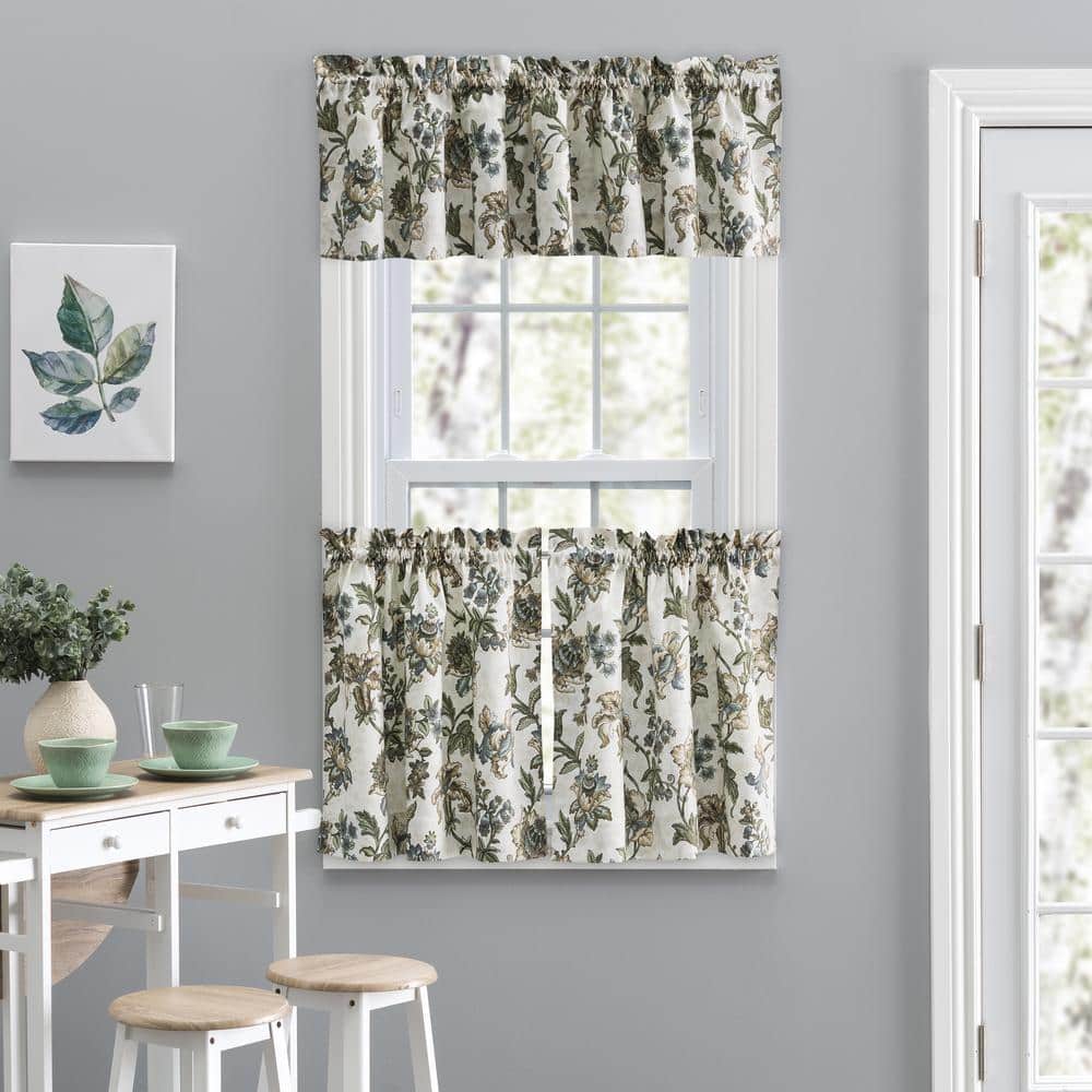 Madison Blue Floral Cotton Polyester Rod Pocket Window Curtain