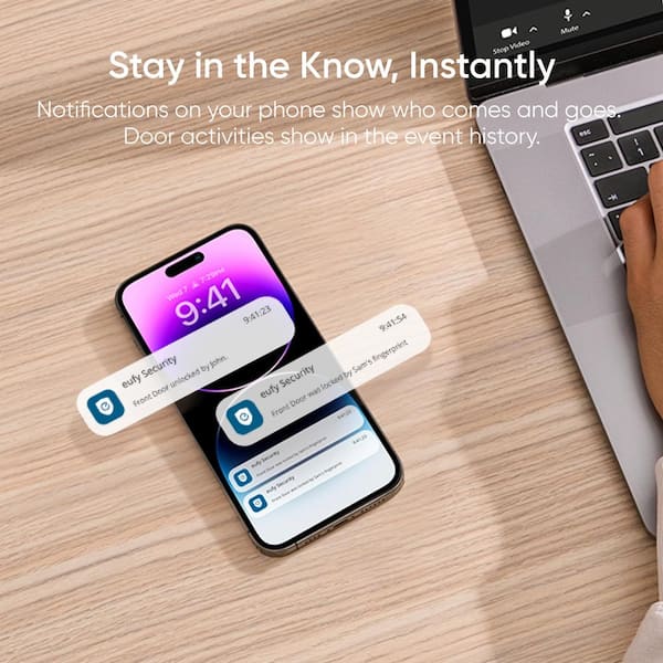 eufy Security C210 Black Smart Lock Wi-Fi with 5-in-1 Ways to Unlock by Mobile App, Keypad, Key, Apple Watch and Smart Assistants