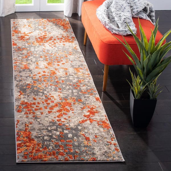 Monaco Gray/Orange 2 ft. x 6 ft. Geometric Runner Rug