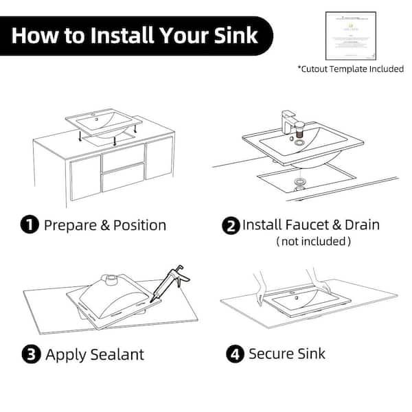 Rectangular Drop-In Bathroom Sink 24 in. x 18 in. White Ceramic Semi-Recessed Vessel Sink with Widespread Faucet Holes