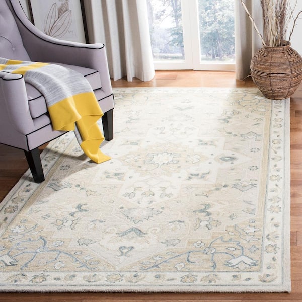 Micro-Loop Beige/Ivory 4 ft. x 6 ft. Border Area Rug