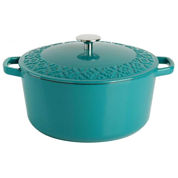 Spice BY TIA MOWRY Savory Saffron 6 qt. Enameled Cast Iron Dutch Oven with Lid in Teal