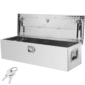 30 in. L x 13 in. W x 90 in. H Top Mount Truck Tool Box Aluminum Bar Tread Tool Box with 2 Key for Pick Up Truck, Silver