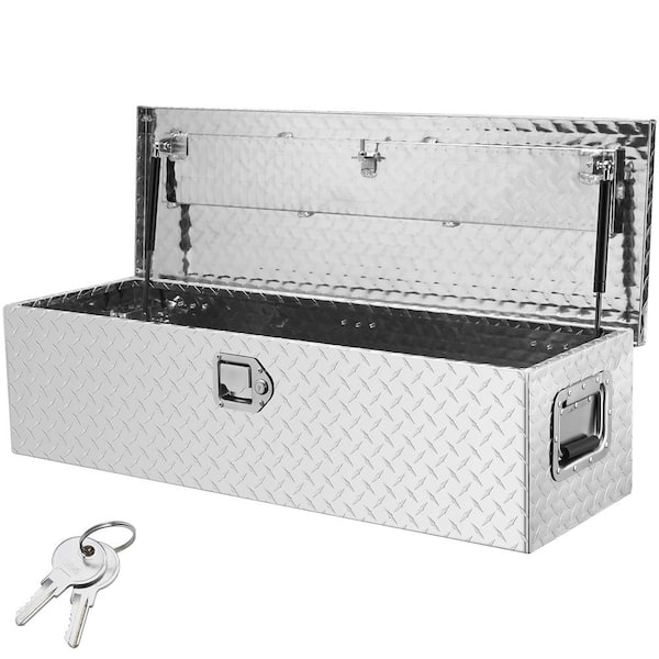 VEVOR 30 in. L x 13 in. W x 90 in. H Top Mount Truck Tool Box Aluminum Bar Tread Tool Box with 2 Key for Pick Up Truck, Silver